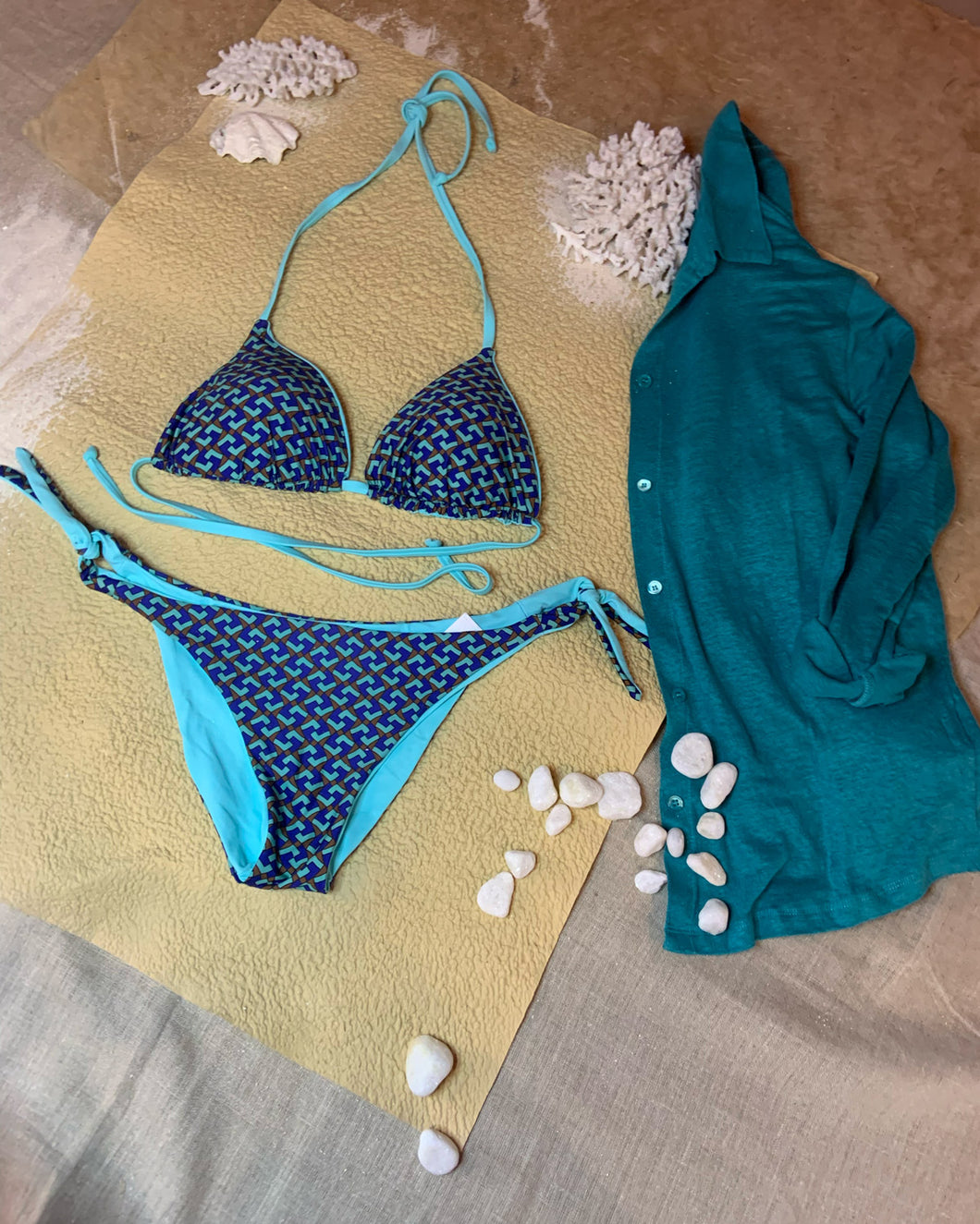 Bikini Triangolo Reversible Slip Fiocco Mint Colonial Blu