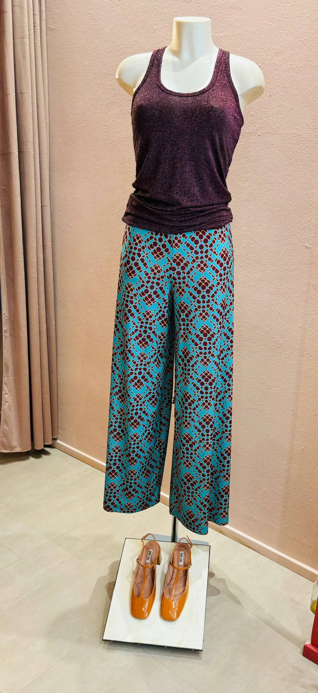 Pantalone jersey stampa turquoise dots