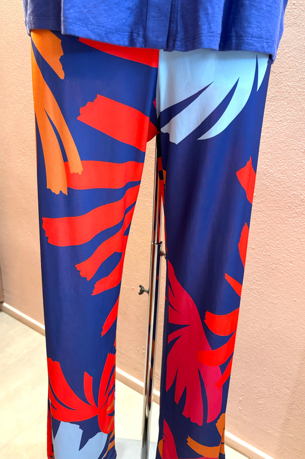 Pantalone jersey fiore blu rosso