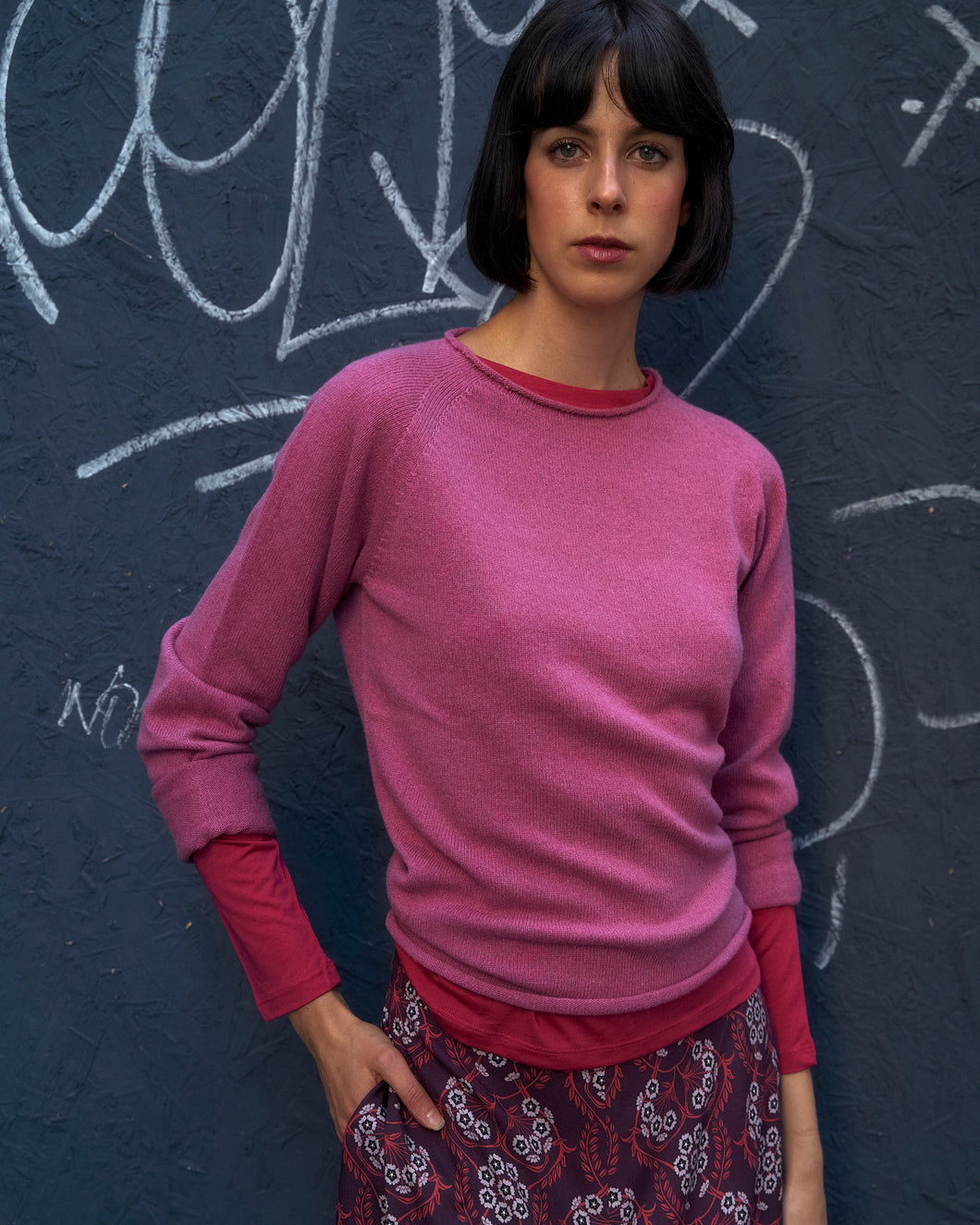 Maglia Scollo Raglan Cachemire Berry