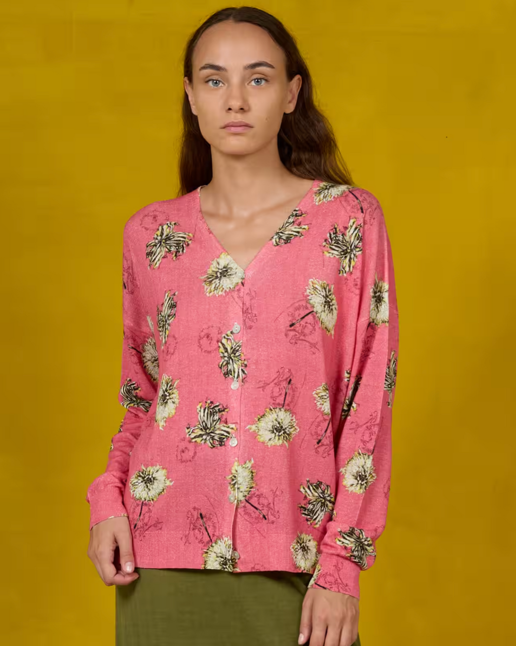 ATELIER PIECES UNIQUES CARDIGAN STAMPA MACRO FIORE CORALLO