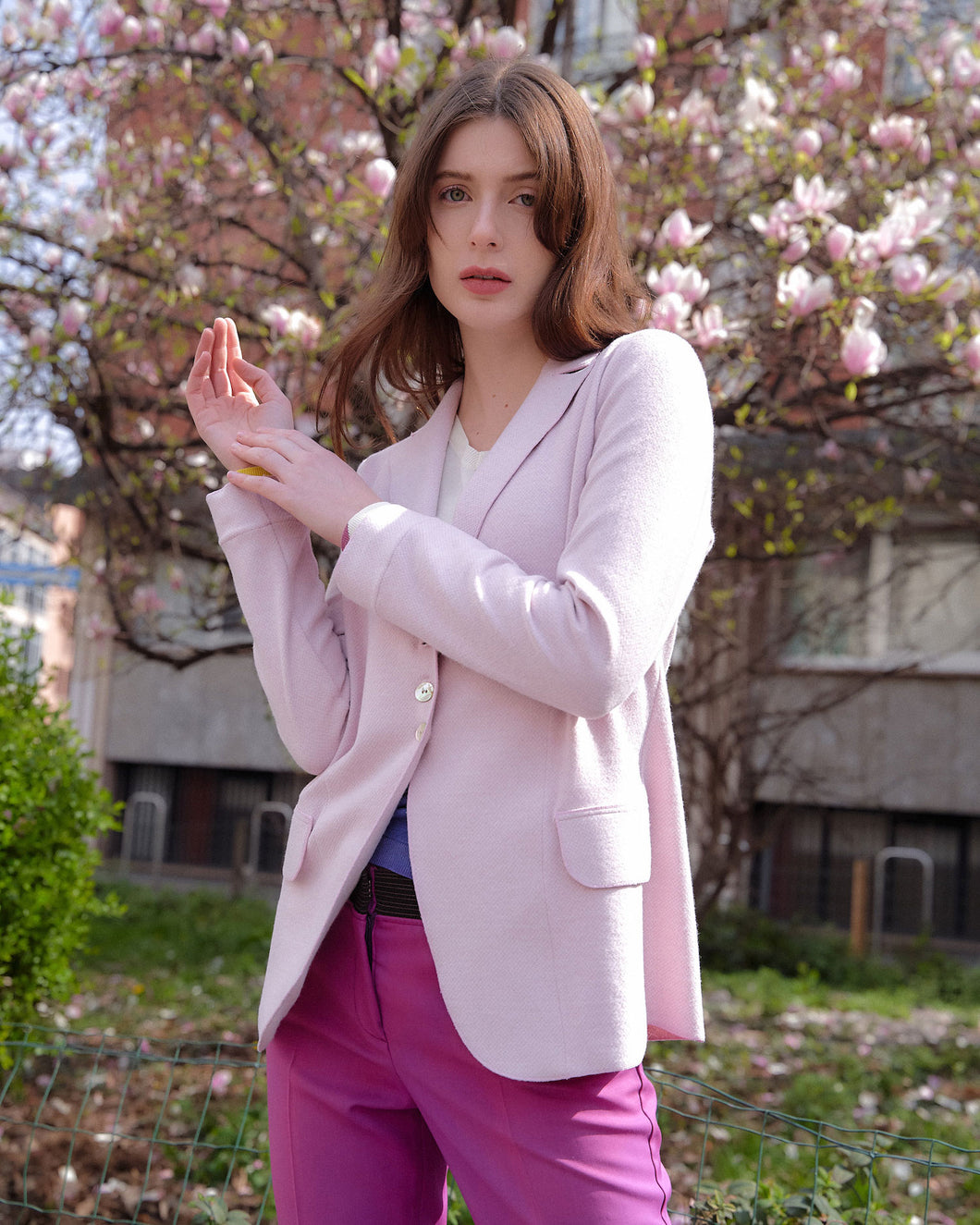 Blazer 3 Bottoni Jacquard Rosa