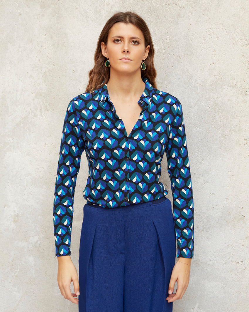 Camicia Jersey Stampa Geo Blu