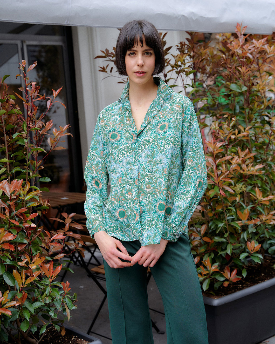 Camicia 100% Seta Stampa Garden Flowers