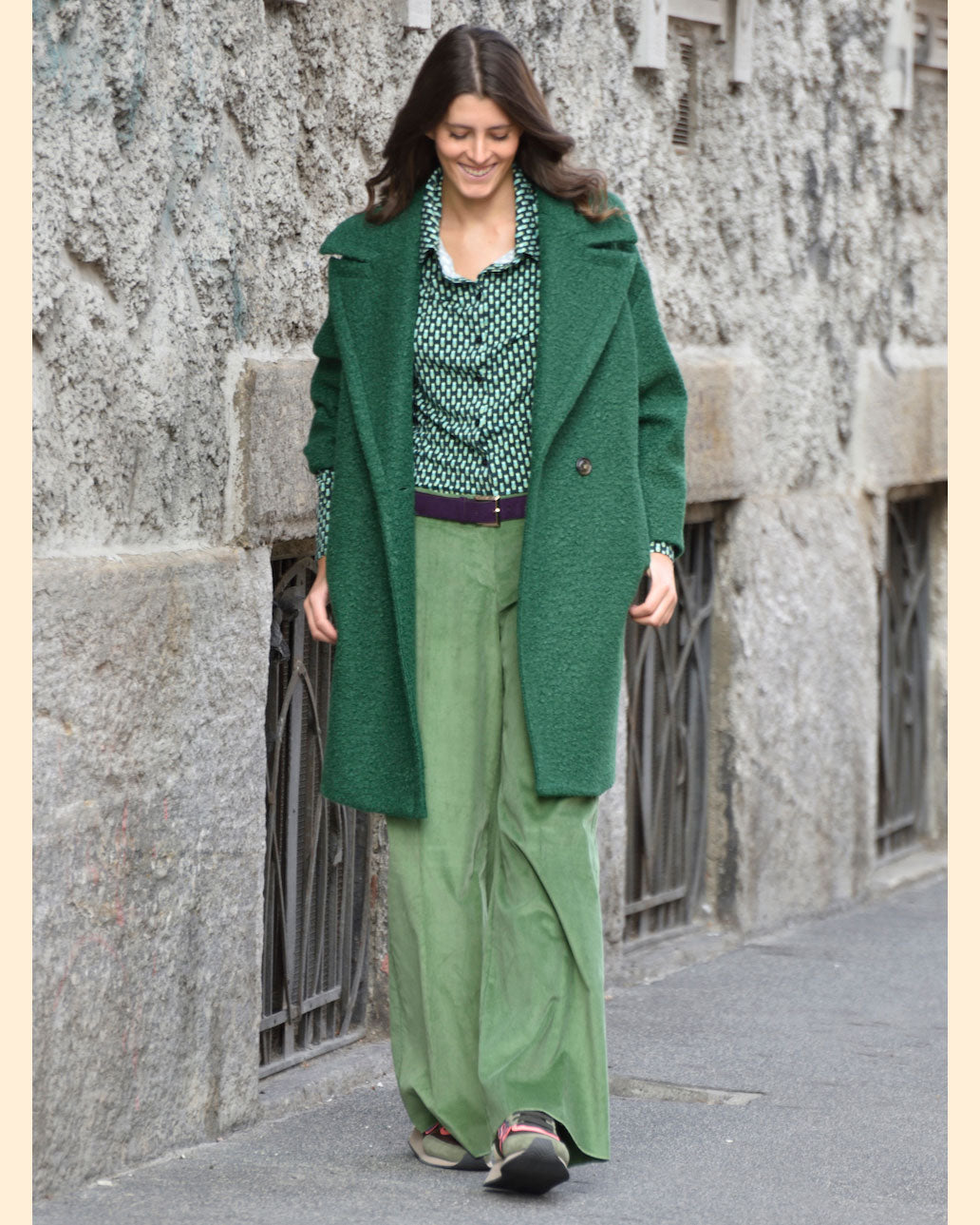 Cappotto Doppiopetto Bouclé Verde