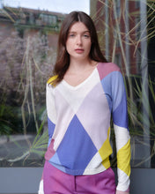 Carica l&#39;immagine nel visualizzatore di Gallery, Maglia Scollo V Stampa Arcobaleno Multicolor
