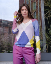 Carica l&#39;immagine nel visualizzatore di Gallery, Maglia Scollo V Stampa Arcobaleno Multicolor

