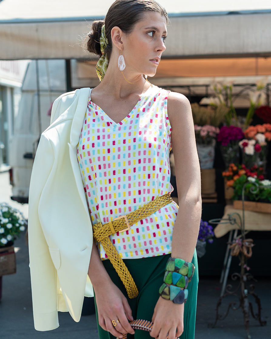 Top Chiffon Scollo V Multicolor